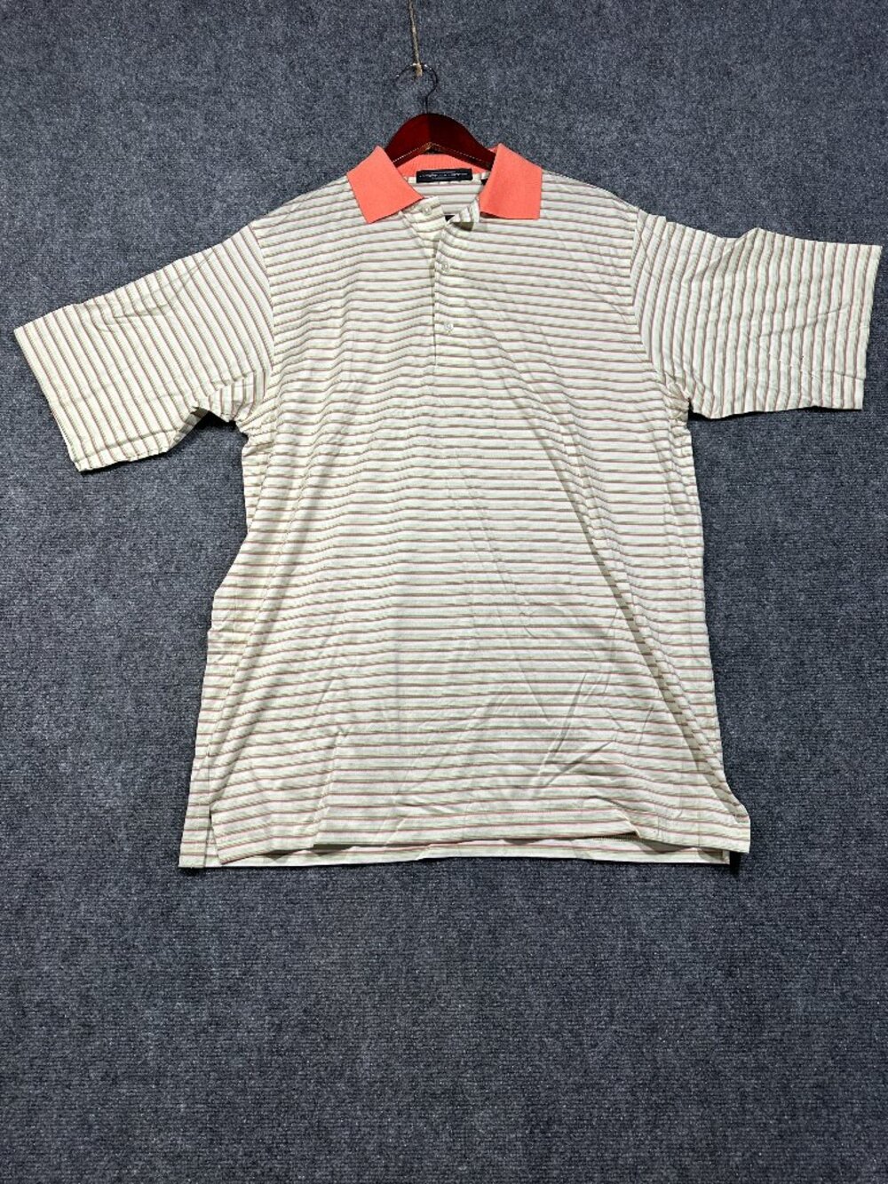 Carnoustie Polo Shirt Mens Medium Short Sleeve Green Orange Stripe Cotton Golf